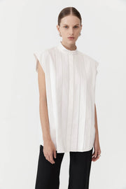 Sleeveless Tuck Detail Shirt - White - Caughley