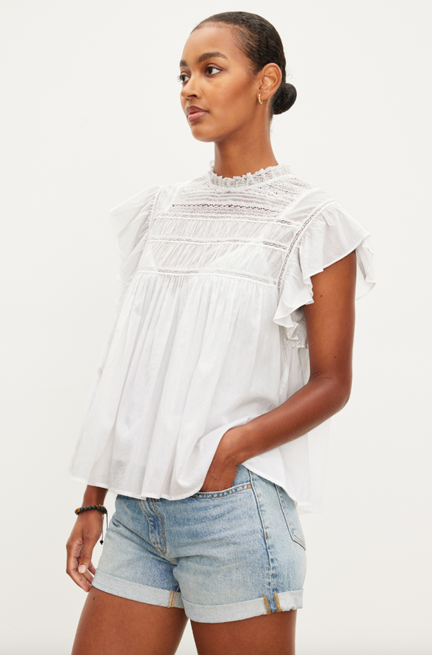 Cotton Lace Inessa Top - White - Caughley