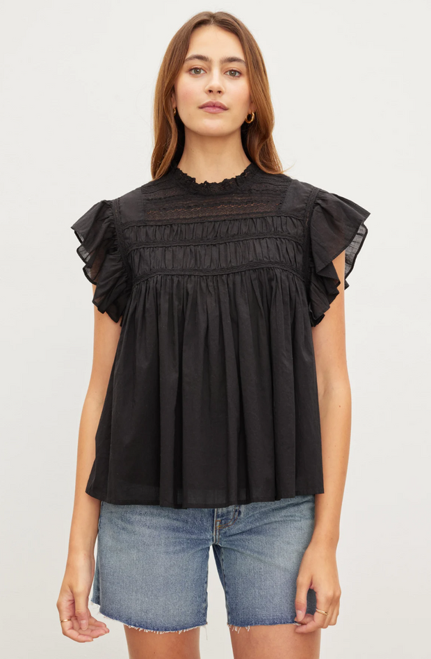 Cotton Lace Inessa Top - Black - Caughley